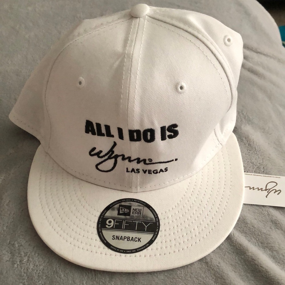 White Snapback Hat with Black Embroidery